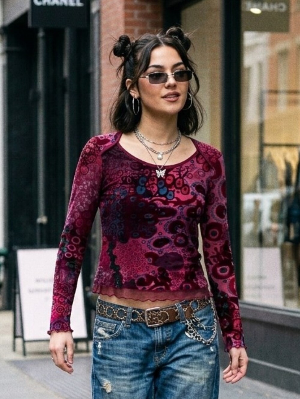 Laura Petites MP Y2K Boho Whimsigoth Indie Sleeze Hippie Velvet Burnout Mesh Top